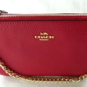 Coach Pebbled Leather Large Wristlet, True Red